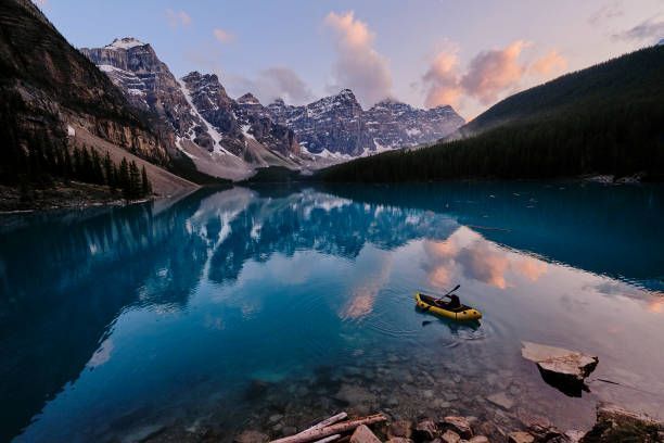 lake in the winter in banff canada